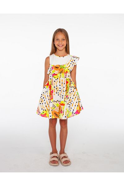 SheShe Papaya Patterned, Comfortable Fit Girl's Dress