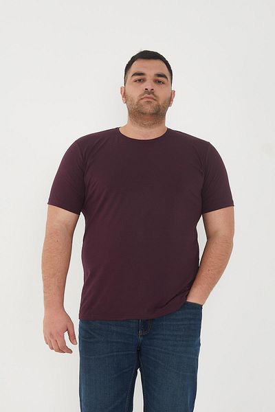 Maccali Men's Slim Fit Oversize Short Sleeve Basic T-Shirt Claret Red