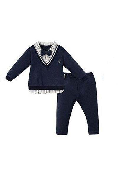 Necix's Plaid shirt sweatshirt bow tie pant set