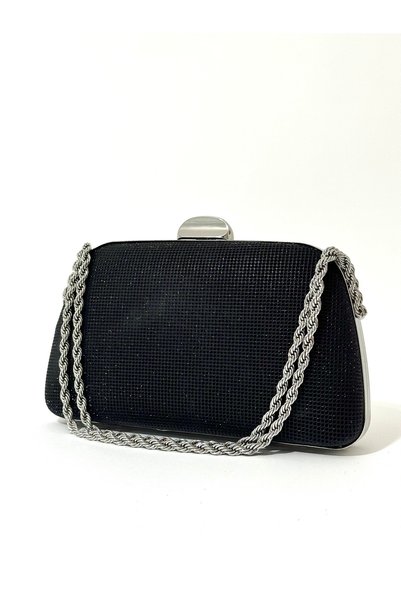 NAZART Kadın Big Taşlı Siyah Abiye Clutch Portföy Zincir Askılı  El Düğün Nişan Gece Omuz  Çantası