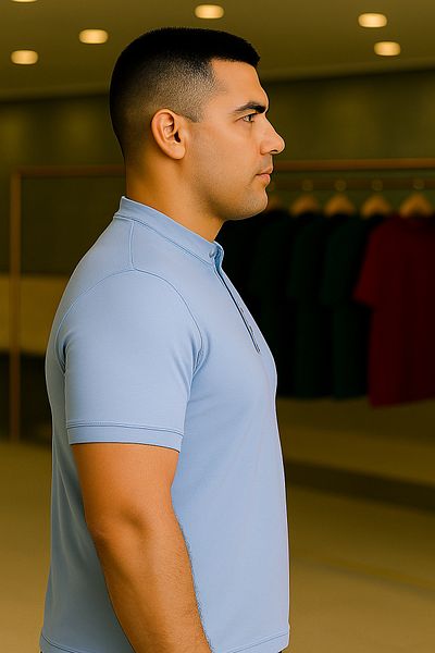 Maccali Men's Plus Size Basic Polo Neck Blue T-Shirt