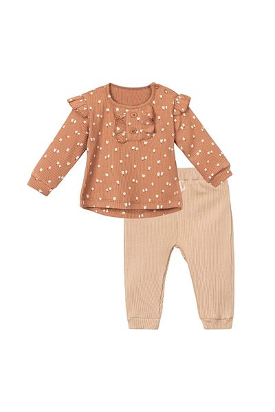 Necix's Tulip Embroidered Blouse Trousers Set Camel