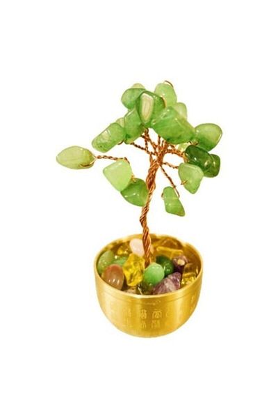 BLA BLA FOAM Tree with Aventurine Semi-Precious Stones, 10 cm, Gold Brass Vase