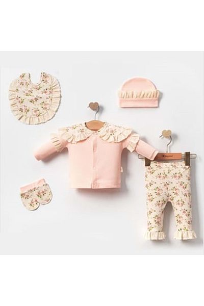 Necix's Ruffle Floral Bodysuit Trousers Tape Suit Salmon