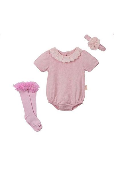 Necix's Fisto Collar Short Sleeve Snap Body Tape Socks Set Pink