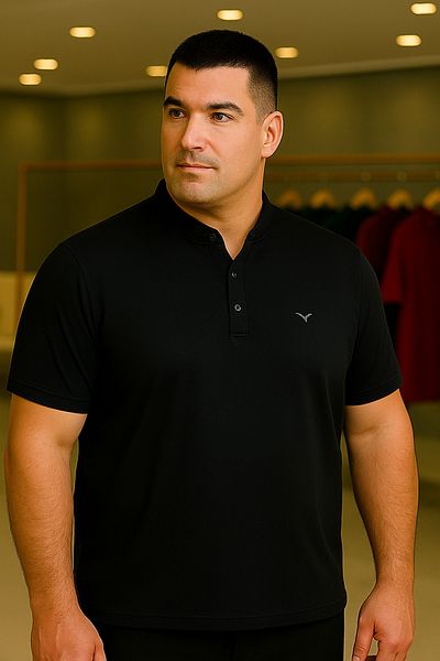 Maccali Men's Plus Size Basic Polo Neck Black T-Shirt