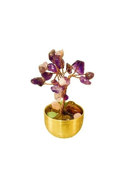 BLA BLA FOAM Tree with Semi-Precious Stones Amethyst, 10 cm, Golden Brass Pot