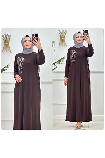 NİSUM MODA Palmiye Stone Pattern Sandy Dress