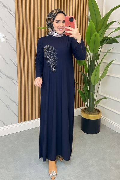NİSUM MODA Palmiye Stone Pattern Sandy Dress