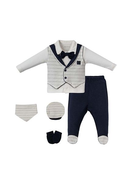 Necix's Striped Vest Shirt Set of Five Navy Blue