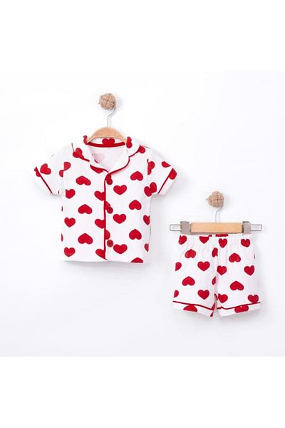 Necix's Heart Printed Girls Shorts Pajamas Set Red