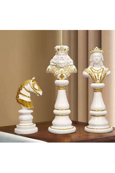 BLA BLA FOAM SET of 3 resin chess pieces, king 29 cm, queen 27 cm, knight 18 cm, white/gold