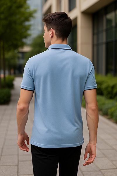 Maccali Men's Short Sleeve Patterned Blue Polo Neck T-Shirt