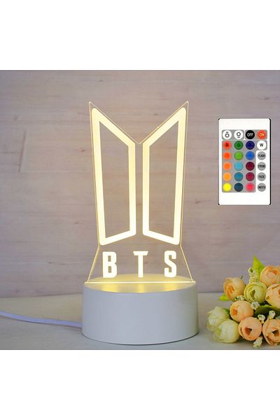 OEM 3D LED Night Light, BTS LOGO, 16 Colors, with remote control, USB Power or 3 AA batteries