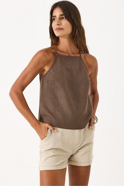 VENA Strappy Linen Blouse - Brown