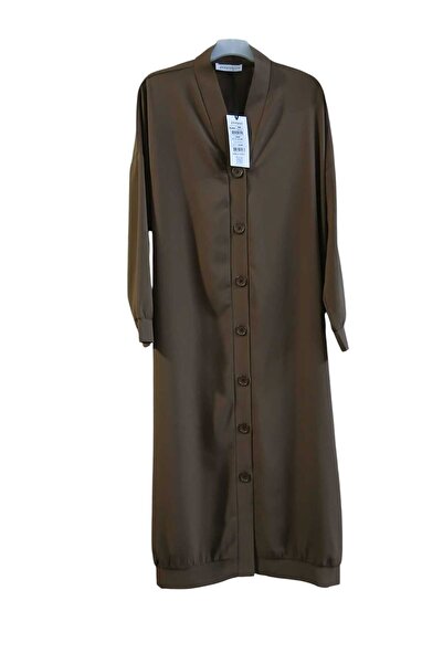 Puane Women's Brown Long Buttoned Tunic Cardigan