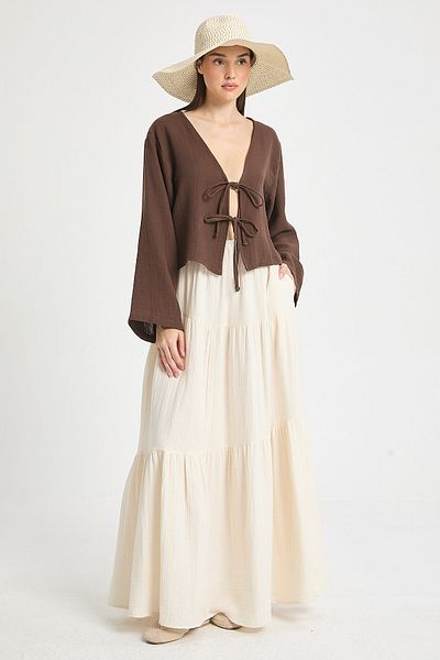 minaaise Women's Natur Muslin Fabric Piece Design Long Skirt 29233