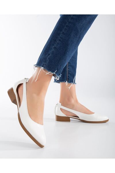 MaskButik Volpen Cilt Kısa Topuk Ayakkabı Beyaz