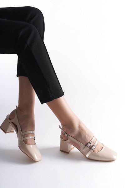 Zerenyus Vera Premium Beige Patent Leather Heeled Women's Shoes