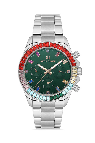 DAVID GUNER Gümüş Kaplamalı Yeşil Kadranlı Uniseks Kol Saati Dg-8678ga-a10