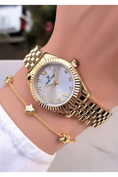 Daniel Klein Brand Glass Watch Bracelet - with Steel Cord Cut Gift
