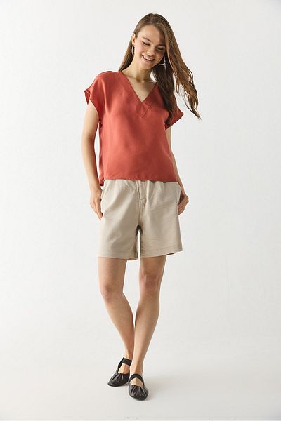 VENA V-Neck Blouse(Cupro) - Tile