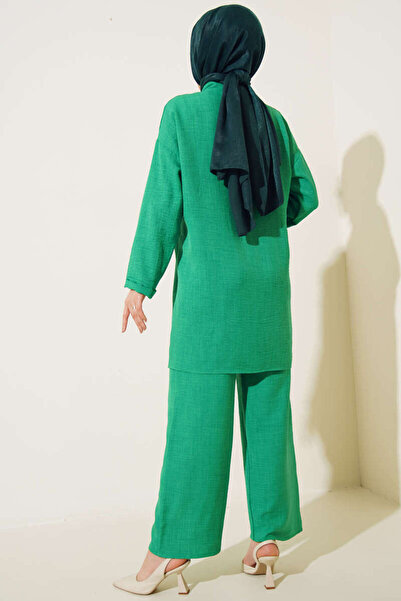 NİSUM MODA Linen Blend Suit with Stones on the Front