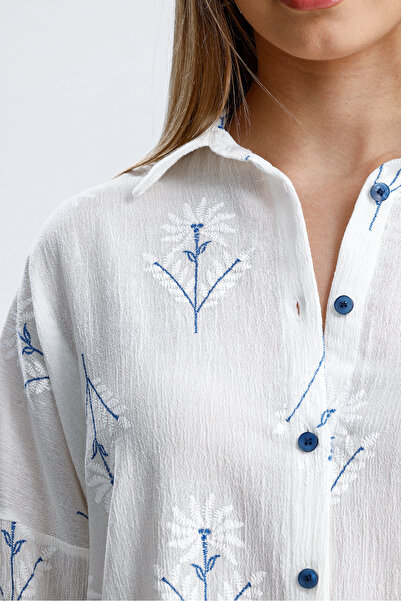 MİRAŞE MODA قميص بيرلا العضوي أبيض (كبير الحجم) بدون أكتاف