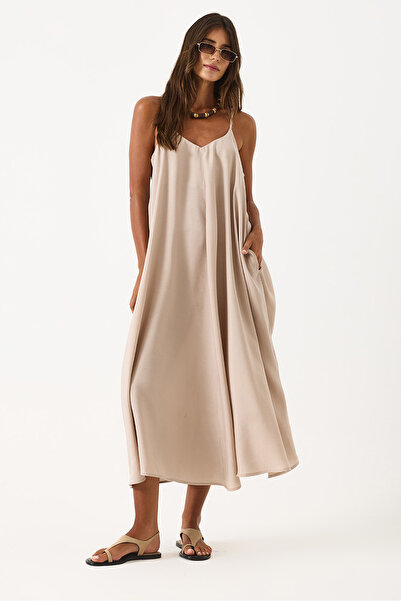 VENA Φόρεμα Maxi με λουράκι (CUPRO) - ΠΕΤΡΑ
