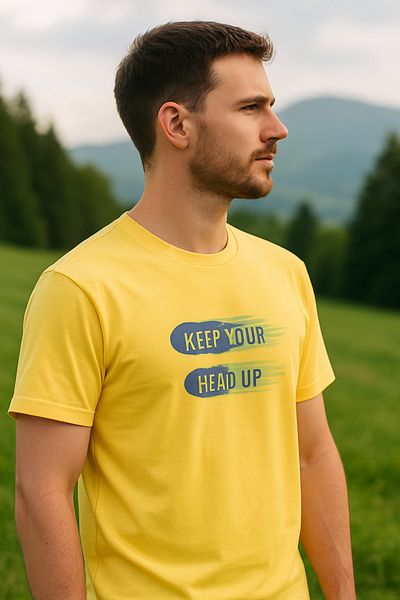 Maccali Men's Crew Neck Text Print Short Sleeve Yellow T-Shirt