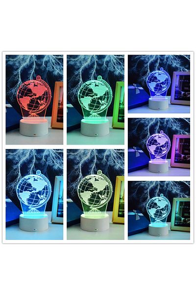 ILUMISHOP Lampa De Veghe 3D LED, Glob Pamantesc, 7 Culori, Lumina Ambientala, Alimentare USB cu Incarcator pri