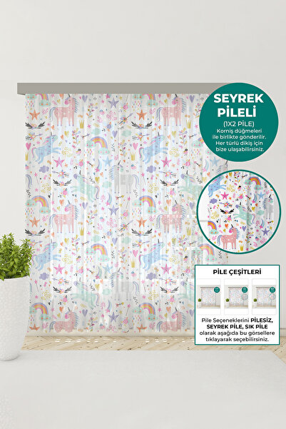 Bebemotto Unicorn, Pink, Tulle Curtain, Children's Baby Room Tulle Curtain