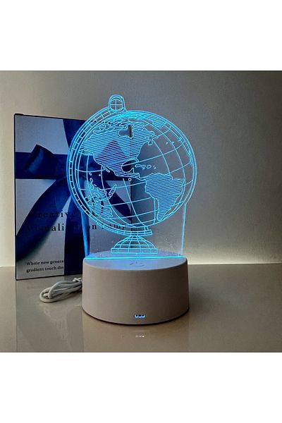 ILUMISHOP Lampa De Veghe 3D LED, Glob Pamantesc, 7 Culori, Lumina Ambientala, Alimentare USB cu Incarcator pri