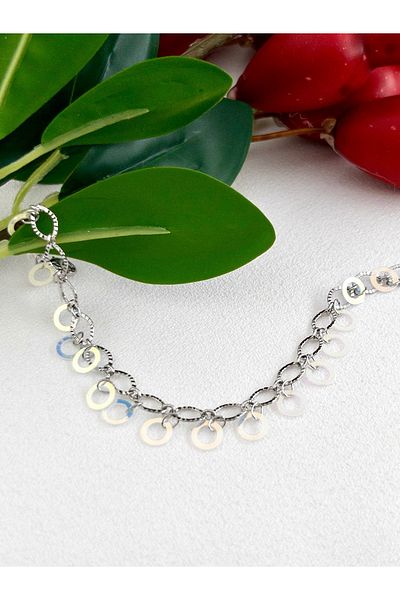 Siya Silver Special Series Reflective Sequin Steel Anklet