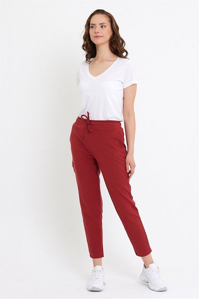 VENA Larissa Regular Fit Cotton Sweatpants - Claret Red