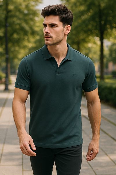 Maccali Men's Short Sleeve Cotton Oil Polo Neck Basic T-Shirt