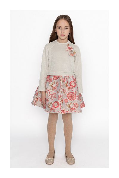 SheShe Pink Jacquard Rose Print Dress
