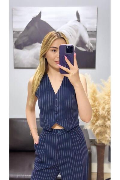 Hazel Жіночий жилет з синіми смужками - Тканина