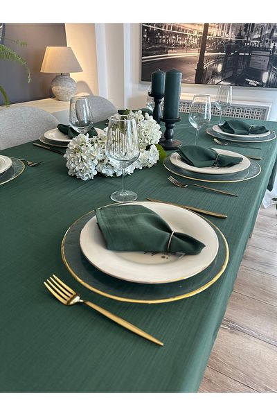Decamor home Linen Textured Carefree Emerald Green Tablecloth 1 Piece