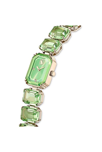 Swarovski Saat, Sekizgen Kesim Bileklik, Yeşil, Şampanya Altın Rengi Yüzey