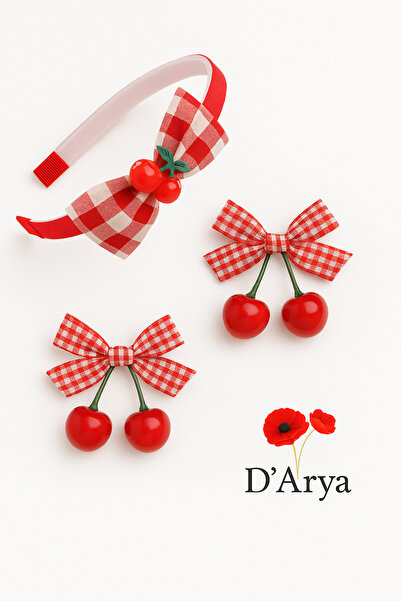 Darya مجموعة مشبك وتاج منقوشة على شكل فيونكة من الكرز الأحمر DD433 (مجموعة من...