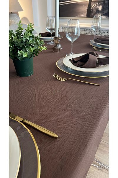 Decamor home Linen Textured Worry-Free Brown Tablecloth 1 Piece