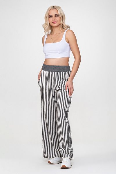 Bold & Young Bold and Young Elastic Waist Striped Yarn-Dyed Loose Palazzo Cotton Pants