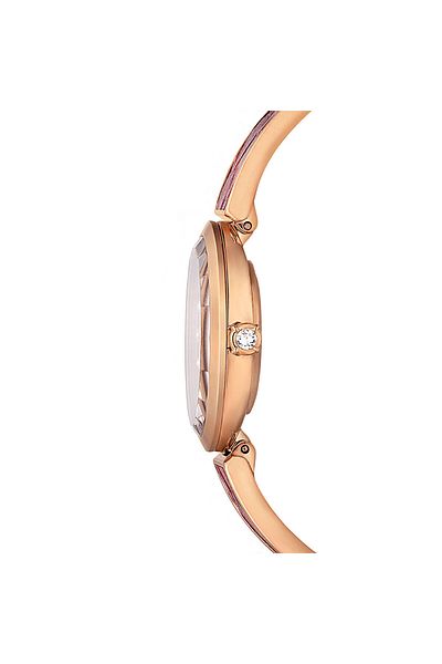 Swarovski Crystal Rock Oval Watch, Swiss Made, Metal Bracelet, Red, Rose Gold Color Surface