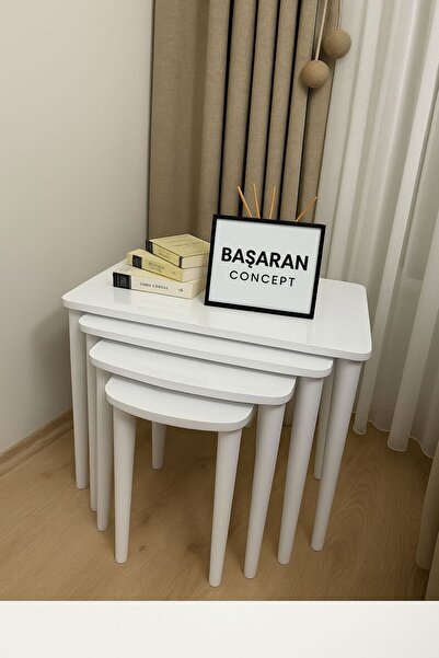 Home Başaran Concept Üst Kalite 1. Sınıf Mdf Boyalı 4 Lü Beyaz Zigon Sehpa Beyaz Sehpa