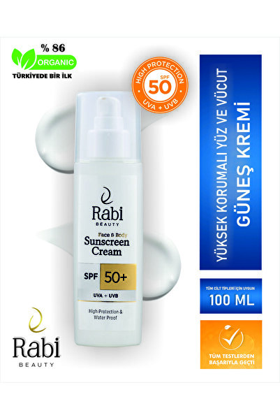 Rabi Beauty Çinko İçerlikli Yüz ve Vücut için Su Bazlı SPF 50+ Yüksek Güneş K...