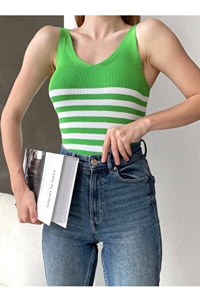 lovebox Жіноча еластична трикотажна тканина в смужку з бретельками Basic блуз...