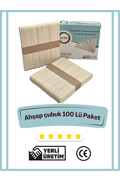 SAFMED 100 Adet Medikal Abeslang, Tahta Dil Basacağı Ahşap Muayene Dil Basma Çubuğu, Ağda Spatulası