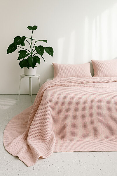 Bhoota Home Waffle Çift Kişilik Yatak Örtüsü Seti, %100 Pamuk Battal Boy, Nefes Alabilir, 230x240cm