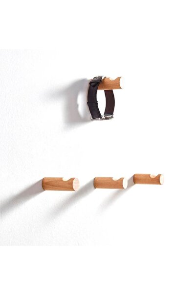 merbiles Ahşap Modern Duvar & Banyo Askılık 4 Lü Set Dekoratif Askı - Natürel